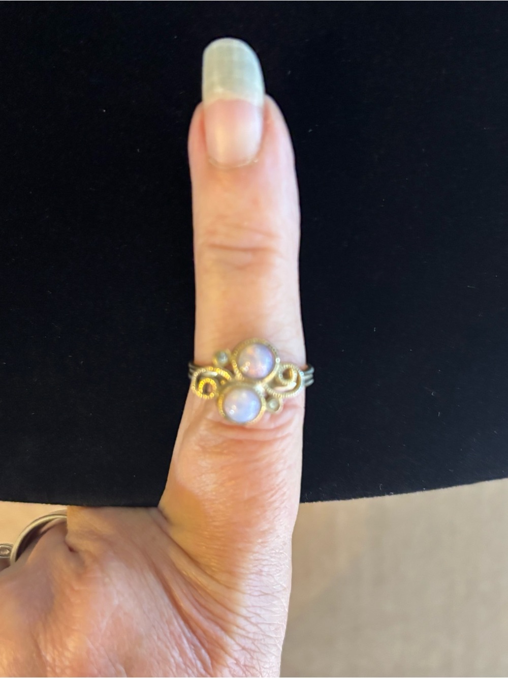Vintage Sarah Coventry Gold-Tone Ring with Iridescent Opalescent Stones